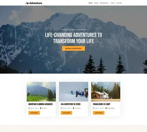 Adventure Website Design Example