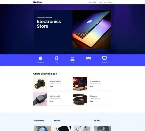 electronics shop website design example