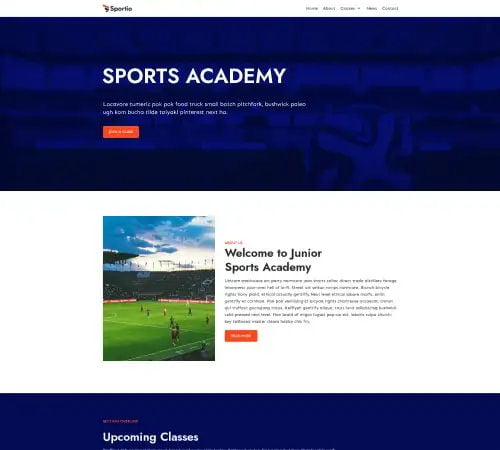 Sports Academy Website Design Example