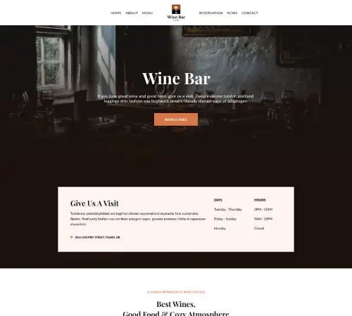 Wine Bar Website Design Example